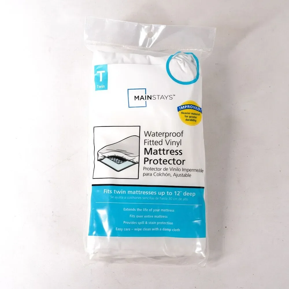 Mainstays Waterproof Fitted Vinyl Mattress Protector Sheet Protection Twin Size